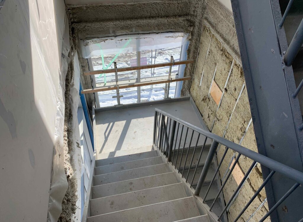 interior shot of youth centre construction showing stair wells